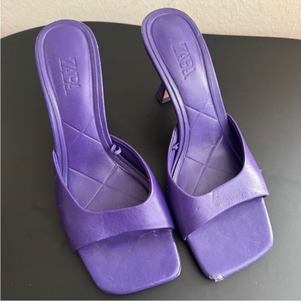 Zara Purple Square-Toe Slip-On Heels